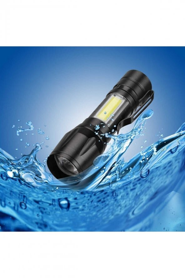 Ultra Çift Yönlü Güçlü Pilli Led El Feneri 2000 Lumen 6w Cob Led Su Geçirmez Zoomlu 3 Modlu - 2