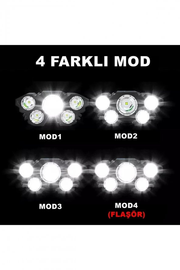 Ga-21 4 Fonksiyonlu 5 Led Şarjlı Ultra Güçlü Kafa Lambası Feneri Ipx5 Su Geçirmez Litym Lion Batarya - 3