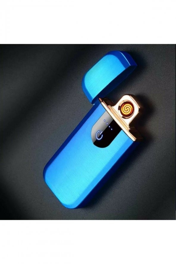 Çift Rezistanslı Elektrikli Usb Şarjlı Çakmak Led Göstergeli Dokunmatik Mavi - 1