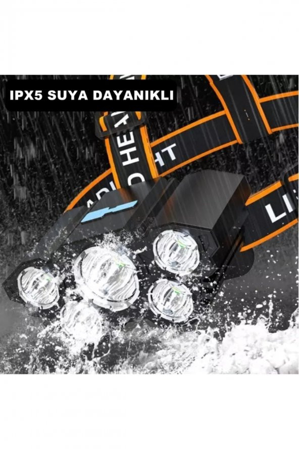 4 Fonksiyonlu 5 Led Şarjlı Ultra Güçlü Kafa Lambası Feneri Ipx5 Su Geçirmez Litym Lion Batarya 21g - 2