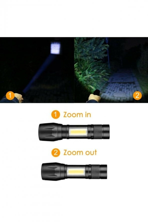 Usb Şarjlı Mini El Feneri 2mod +yan Led 3w Çakarlı Q5 Alüminyum Kutulu Pt-4140 - 2