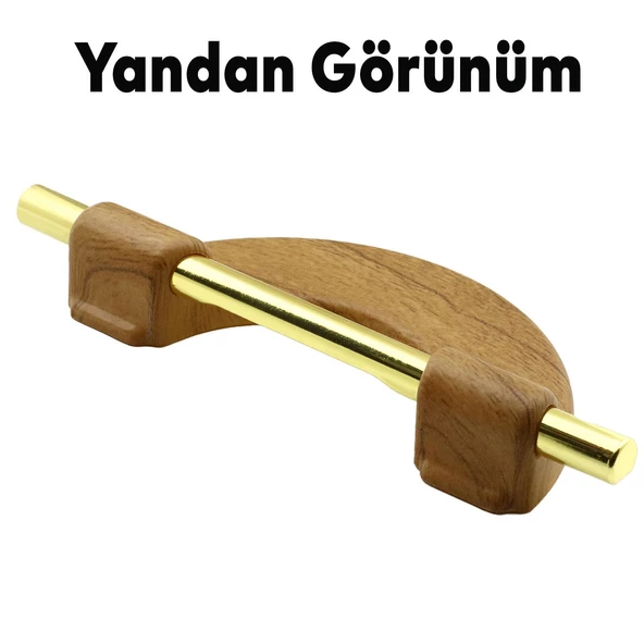 Carmen Çekmece Mutfak Kapak Dolap Kulpu Kulbu (96 MM-9.6 CM) Gold Açık Ceviz Sert Plastik Kulp - Resim 5