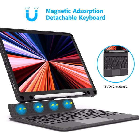 iPad Air 10.9 2022 5.Nesil Fuchsia Touch Pad Klavyeli Standlı Kılıf - 3