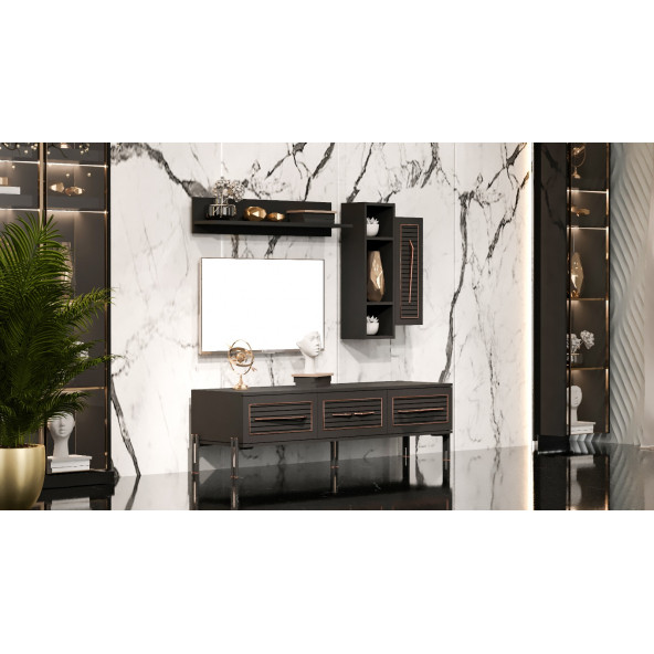 Tocco-Platin Modern Kitaplıklı Tv Ünitesi
