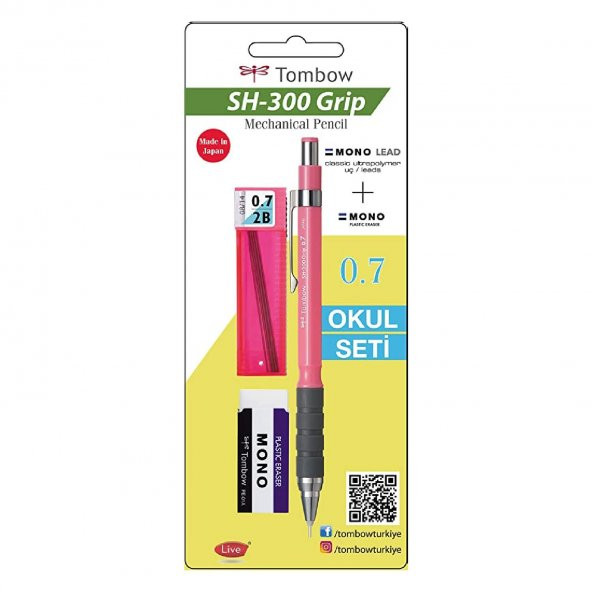 Tombow SH-300 Grip Mekanik Kurşun Kalem Okul Seti 0.7 Pembe