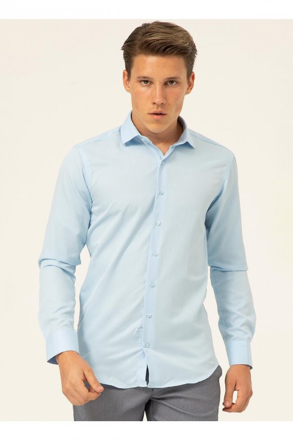 SÜVARİ Klasik Yaka Armürlü Mavi - Buz Erkek Gömlek ürün görseli