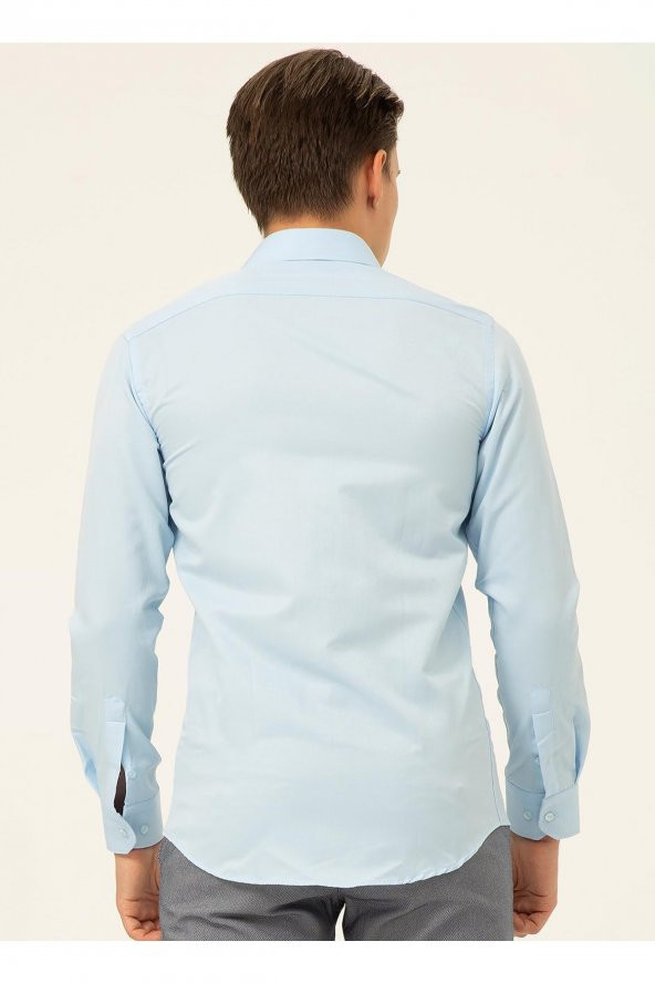 SÜVARİ Klasik Yaka Armürlü Mavi - Buz Erkek Gömlek - Resim 4