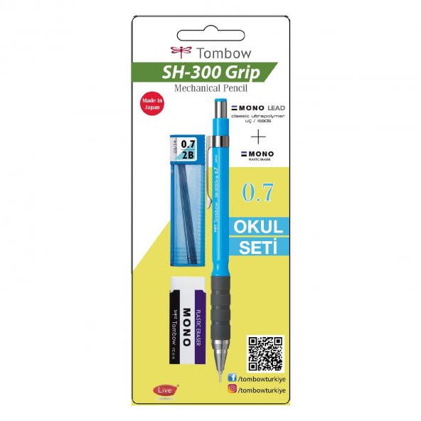 Tombow SH-300 Grip Mekanik Kurşun Kalem Okul Seti 0.7 Mavi