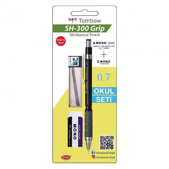 Tombow SH-300 Grip Mekanik Kurşun Kalem Okul Seti 0.7 Siyah