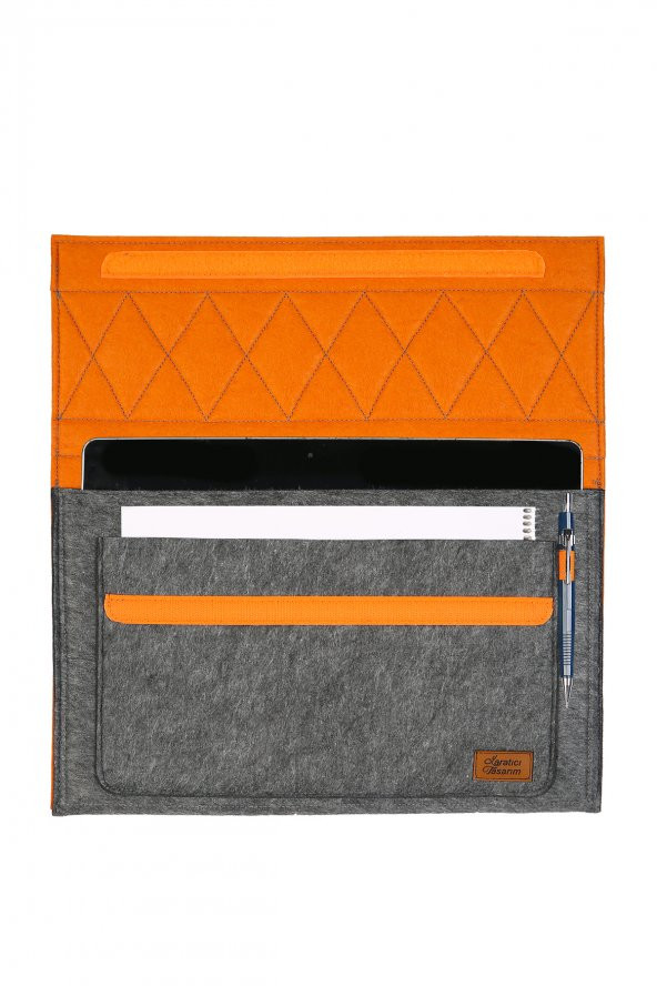 Yaratıcı Tasarım Keçe Tablet Kılıfı Antrasit-Turuncu Apple  Samsung  Asus Lenovo Tüm Markalara uyumlu ürün görseli