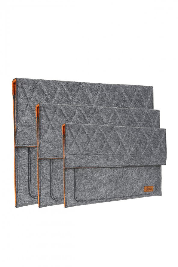 Yaratıcı Tasarım Keçe Tablet Kılıfı Antrasit-Turuncu Apple  Samsung  Asus Lenovo Tüm Markalara uyumlu - Resim 2