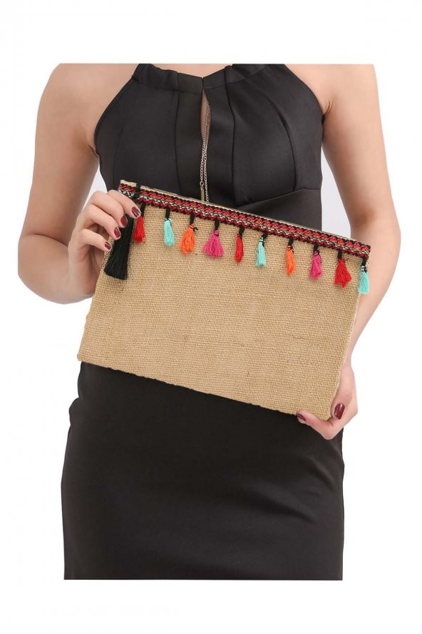 YARATICI TASARIM Hasır Kadın Portföy & Clutch Çanta Kırmızı ürün görseli