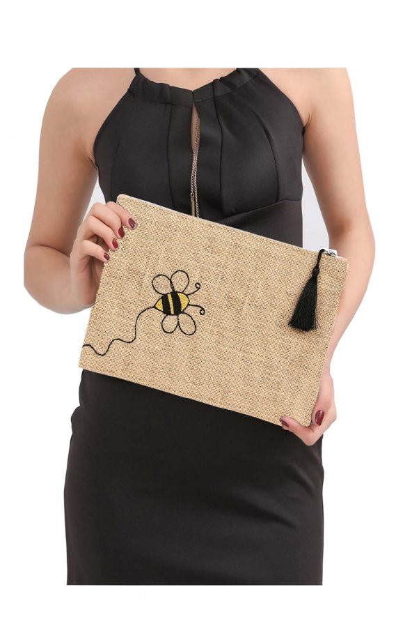 Yaratıcı Tasarım Hasır  Kadın Portföy & Clutch Çanta Arı ürün görseli