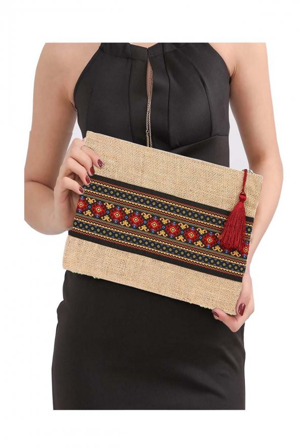 Yaratıcı Tasarım Hasır  Kadın Portföy & Clutch Çanta Kırmızı ürün görseli