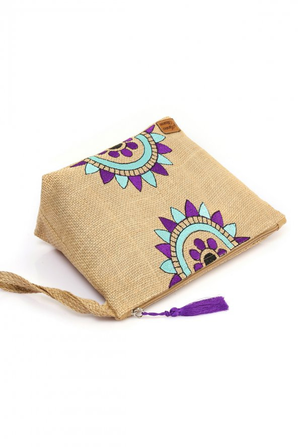 Ju Yaratıcı Tasarım Hasır Kadın Portföy & Clutch Üçgen Çanta Mor - Resim 2