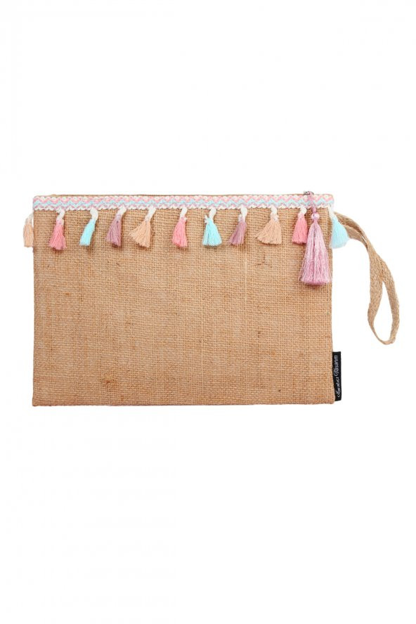 Ju Yaratıcı Tasarım Hasır Kadın Portföy Clutch Çanta Pembe - 2