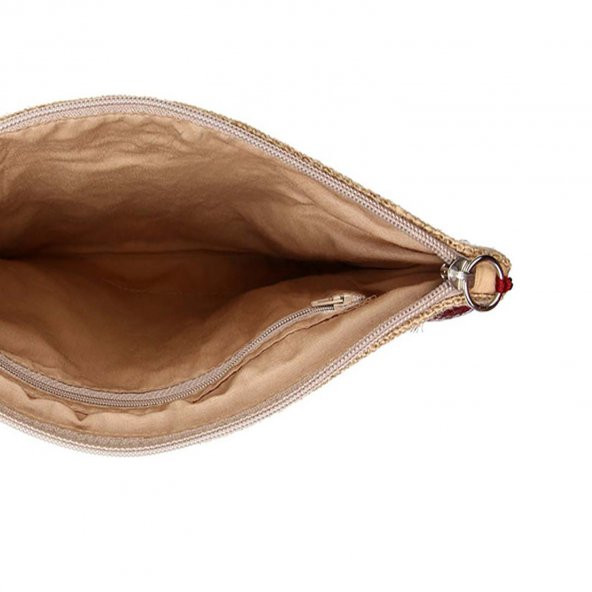 YARATICI TASARIM Hasır Kadın Portföy & Clutch Çanta Ponponlu Otantik Desen - Resim 3