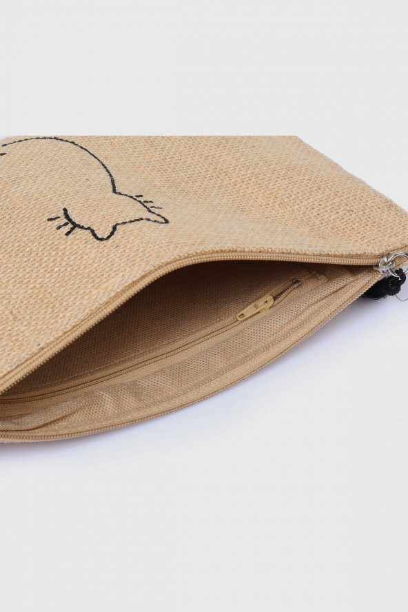 Ju Yaratıcı Tasarım Hasır Kadın Portföy & Clutch Çanta Kedi - Resim 3