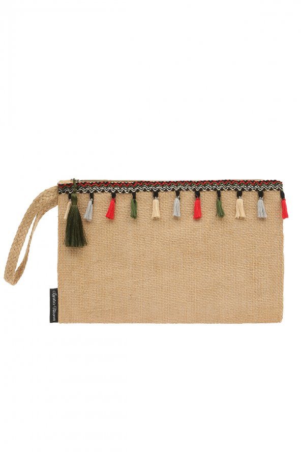 YARATICI TASARIM Hasır Kadın Portföy & Clutch Çanta Yeşil - 3