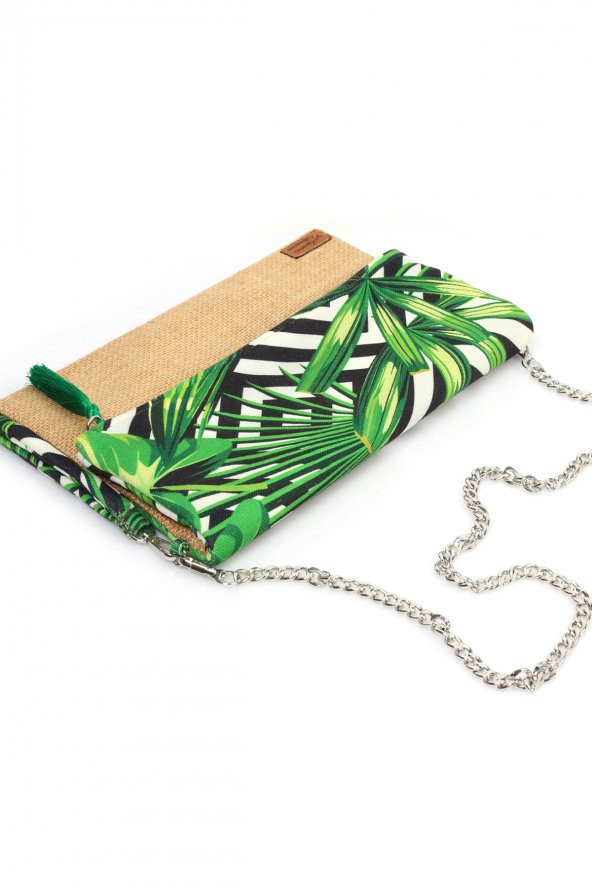 Ju Yaratıcı Tasarım  Kadın Portföy & Clutch & 0muz Çantası Yeşil Beyaz - Resim 4