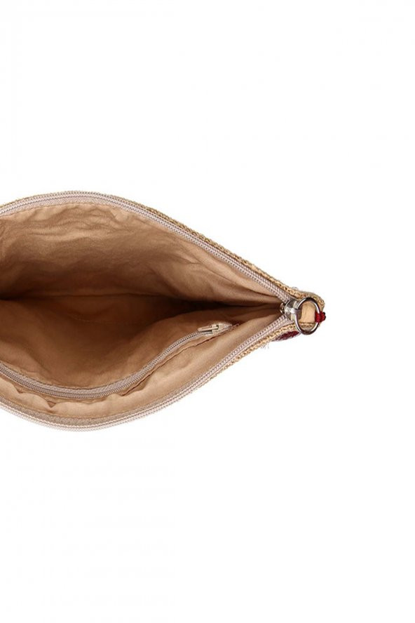 Yaratıcı Tasarım Hasır  Kadın Portföy & Clutch Çanta Kırmızı - Resim 4