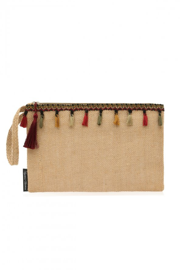 YARATICI TASARIM Hasır Kadın Portföy & Clutch Çanta Kahve - Resim 2