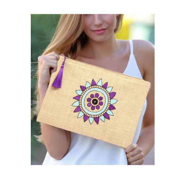 Ju Yaratıcı Tasarım Hasır Kadın Portföy & Clutch Çanta Mor ürün görseli