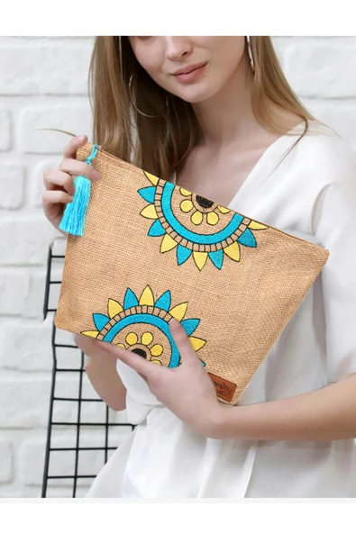 Hasır Kadın Portföy & Clutch Üçgen Çanta Mavi ürün görseli 1