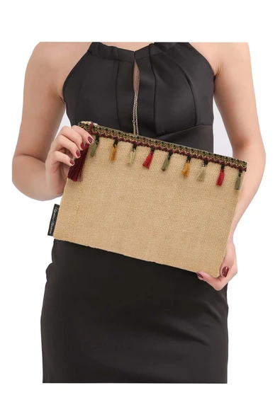 Hasır Kadın Portföy  Clutch Çanta Kahve ürün görseli 1