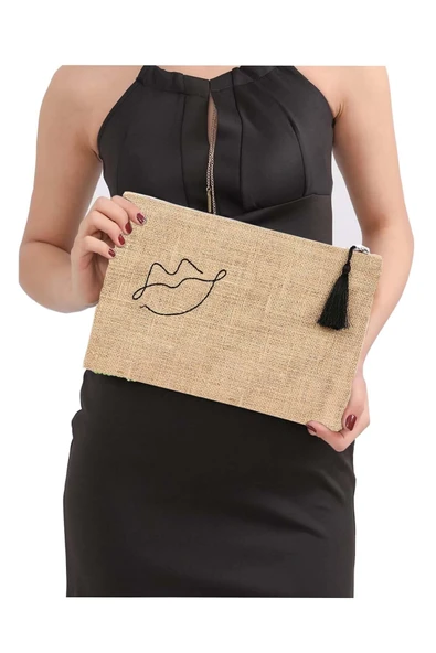 Hasır Kadın Portföy & Clutch Çanta Dudak ürün görseli 1