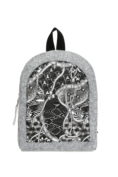 Keçeli Sırt Çantası Derili Zincir Desen - Resim 2