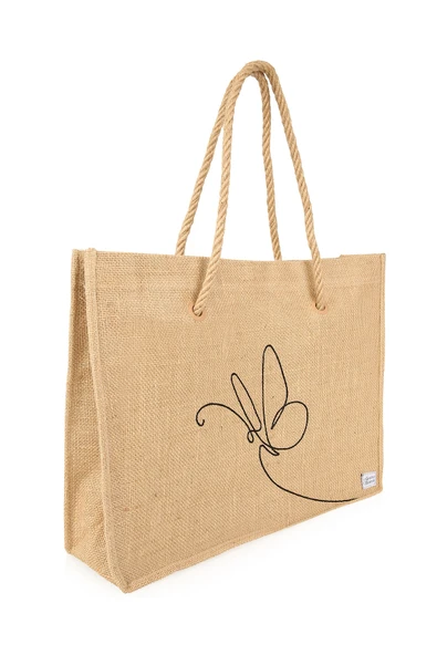 Organik Hasır Plaj Ve Günlük Omuz Çantası Kelebek ürün görseli 1