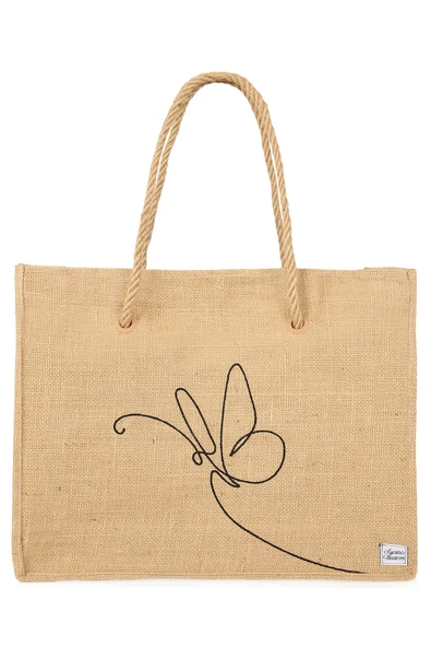 Organik Hasır Plaj Ve Günlük Omuz Çantası Kelebek - Resim 2