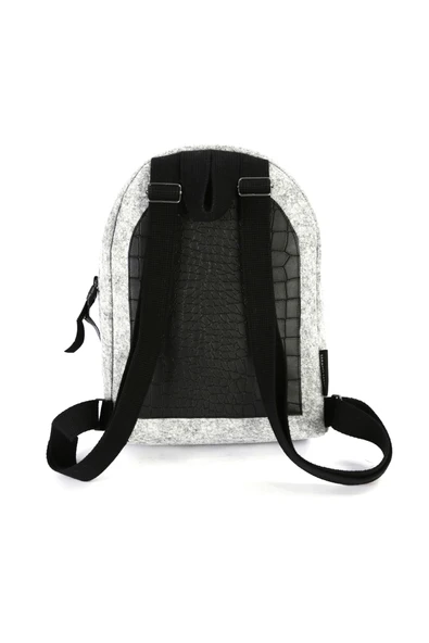 Keçeli Sırt Çantası Derili Zincir Desen - Resim 3