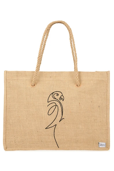 Organik Hasır Plaj Ve Günlük Omuz Çantası Papağan - Resim 2