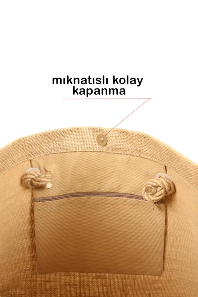Organik Hasır Kumaştan Günlük Ve Plaj Çantası - Resim 3