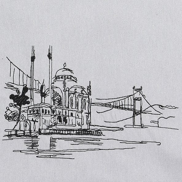 Bez Omuz Çantası Nakışlı Ortaköy Gri - 3