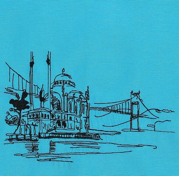 Bez Omuz Çantası Nakışlı Ortaköy Turkuaz - 3