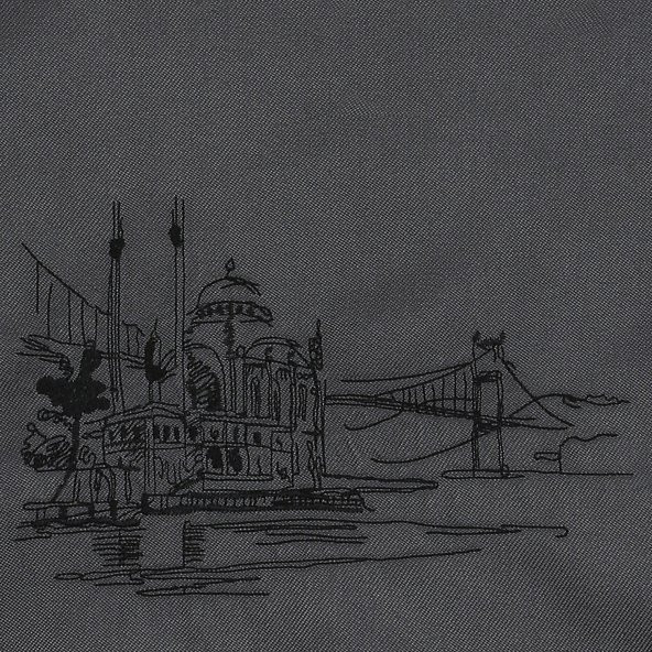 Bez Omuz Çantası Nakışlı Ortaköy Antrasit - 3