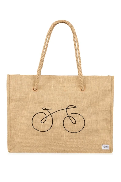 Organik Hasır Kumaştan Günlük Ve Plaj Çantası Bisiklet - Resim 2