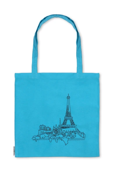 Bez Omuz Çantası Nakışlı Eyfel Kulesi Turkuaz ürün görseli 1