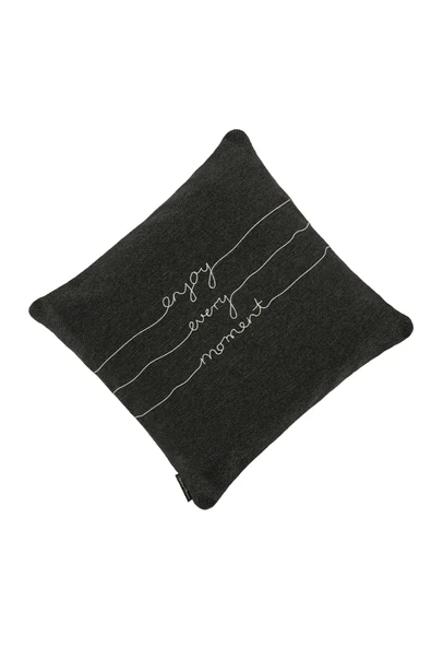 Yastık Kırlent Kılıfı Sev 3e Nakışlı Antrasit - Resim 2