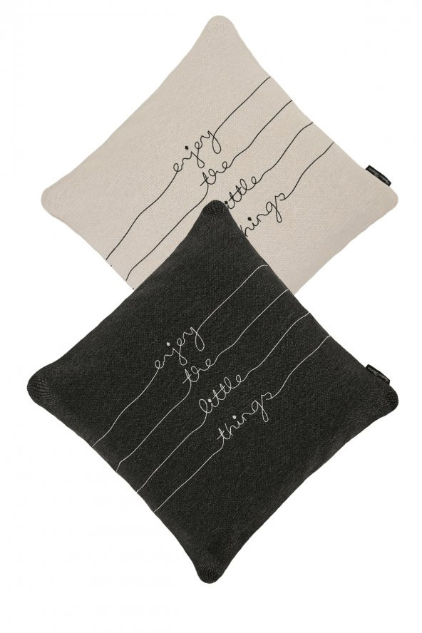 YARATICI TASARIM Yastık Kırlent Kılıfı Sev 4 Nakışlı Antrasit - Resim 3