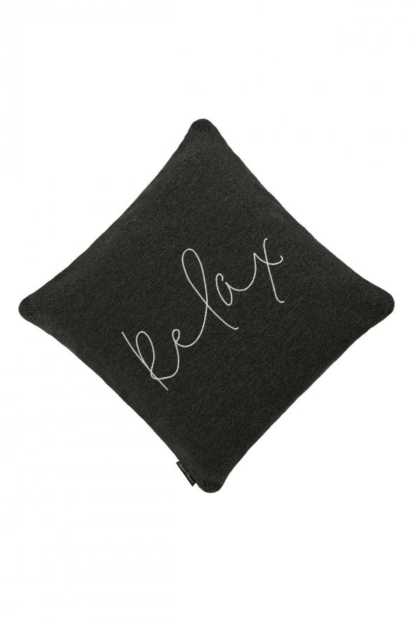 YARATICI TASARIM Yastık Kırlent Kılıfı Relax Nakışlı Antrasit - Resim 2