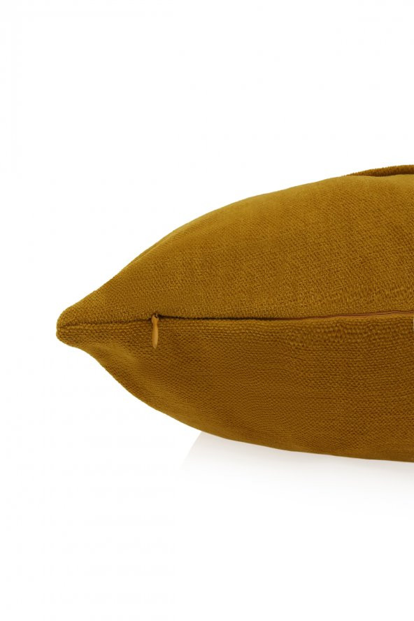 YARATICI TASARIM Yastık Kırlent Kılıfı Kendinden Desenli Yarık Hardal - Resim 3