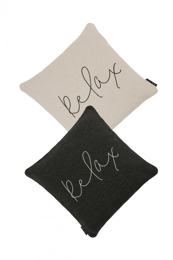 YARATICI TASARIM Yastık Kırlent Kılıfı Relax Nakışlı Antrasit - Resim 4