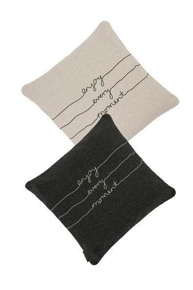 Yastık Kırlent Kılıfı Sev 3e Nakışlı Antrasit - Resim 4