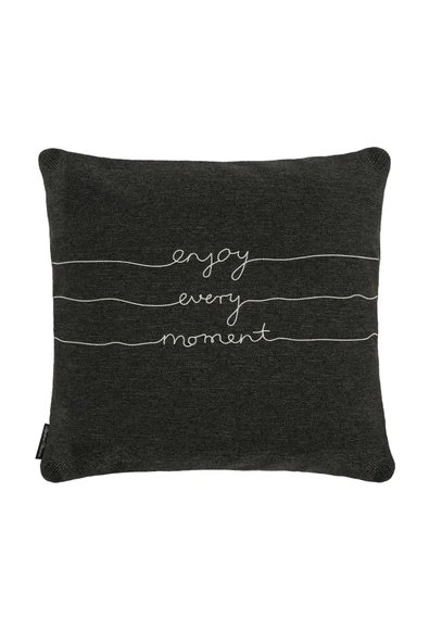 Yastık Kırlent Kılıfı Sev 3e Nakışlı Antrasit - Resim 1