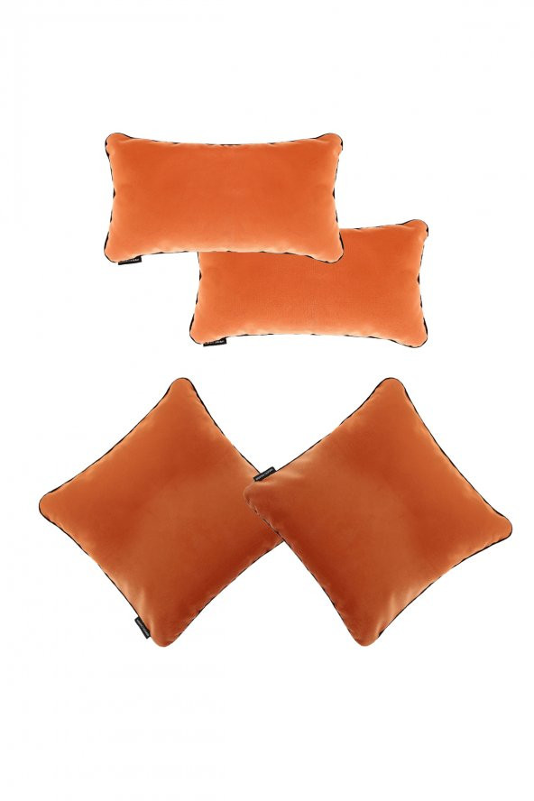 YARATICI TASARIM Biyeli Kırlent Yastık Kılıfı 2 Adet 45x45 2 Adet 50X30 Turuncu ürün görseli