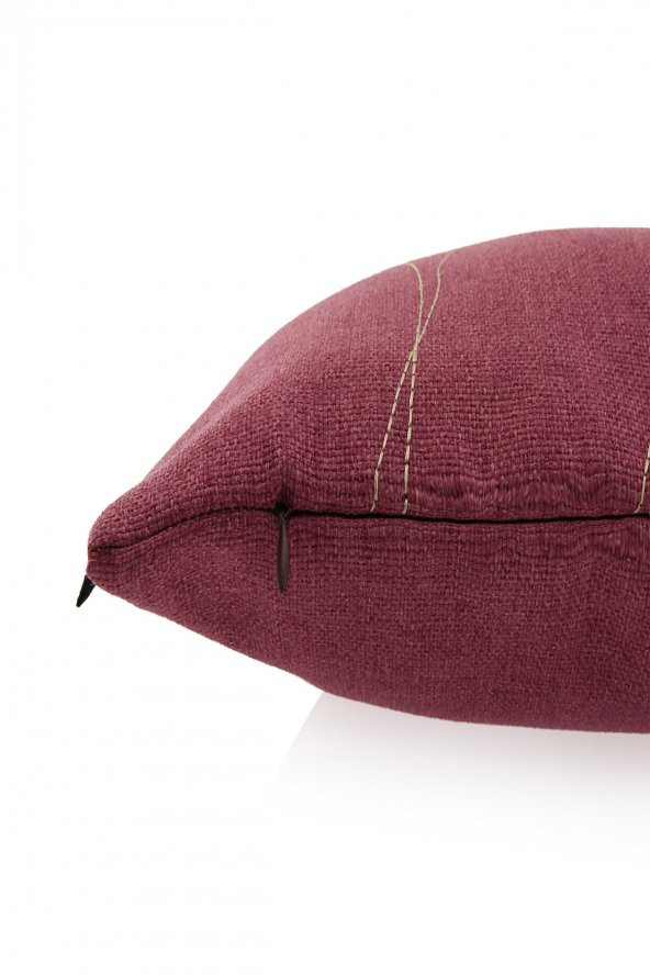 YARATICI TASARIM Yastık Kırlent Kılıfı Yaprak Nakışlı Lila ürün görseli